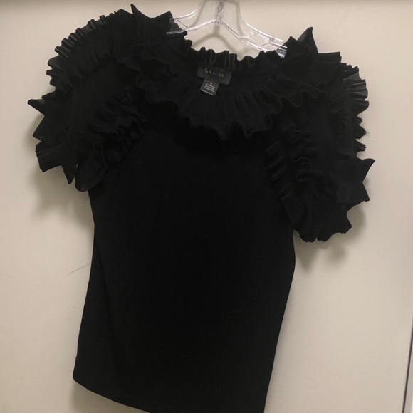 Gracia Tops - Gracia Black Ruffled Blouse